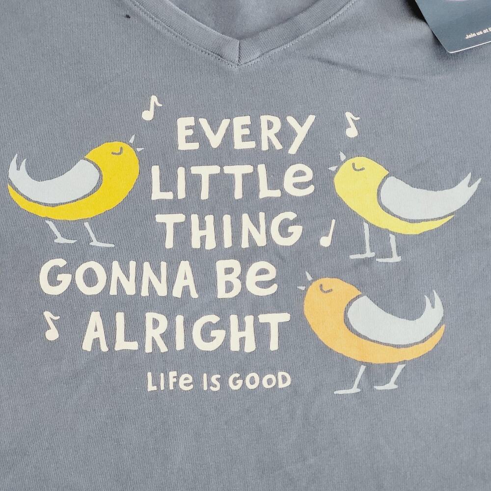 Life Is Good Shirt Womens XL Blue Crusher Tee Every Little Thing V Neck Graphic